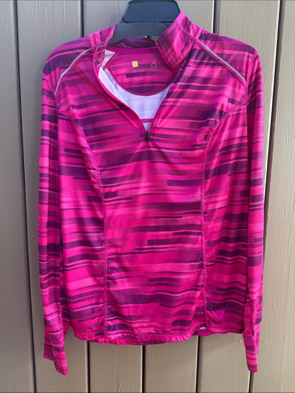 Xersion Pink Striped Quarter-Zip Long Sleeve Top Size L